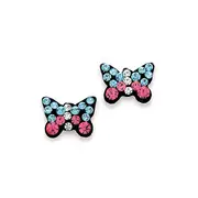 Silver Blue & Pink Crystal Butterfly Studs in Multi-colour