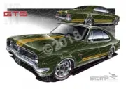 HOLDEN HT GTS MONARO VERDORO GREEN A3 FRAMED PRINT (HC65)
