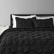 AmazonBasics Pinch Pleat Down-Alternative Comforter Bedding Set - King, Black