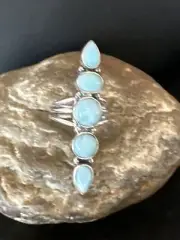 WoMens Cluster Blue Larimar Navajo Sterling Silver Ring Size 8.5 16159