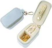 [Generic] Mini Travel Jewellery Case, Portable Zip Organiser with Ring Holder, Light Blue