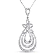 14k White Gold Round Diamond Nested Teardrop Pendant 1/4 Cttw