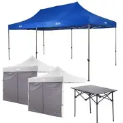 Adventure Kings Portable Gazebo 6m x 3m + 2x Side Wall + Alloy Camping Table