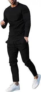 [ZHUER] Mens Tracksuits 2 Piece Long Sleeve Crewneck Pullover and Jogger Pants Set Outfits Solid Casual Sports Sweatsuits 2022