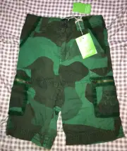 NWT VINTAGE ~ Mini Boden Boy Boys Skull Camo Green Pocket Techno Shorts Sz 5