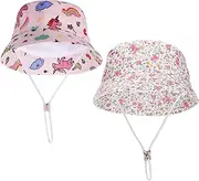 [Fjquamitix] 2Pcs Girls Sun Hats, Adjustable Toddler Sun Hat, Foldable Kids Sun Protection Bucket Hat, UPF 50+ for Boys Girls Outdoor Beach Play