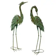 2x Willow & Silk Green Crane Bird Home/Garden Figurines/Statues Metal 101cm/96cm