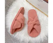 Womens Cross-strap Flat Slippers Breathable Open Toe Slippers - Orange