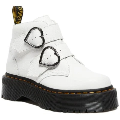 Dr. Martens Women's White Devon Heart Milled Nappa Leather Platform Boots
