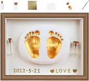 Baby Hand and Footprint Kit, Wooden Art Photo Frame Baby Prints Hands and Feet, Fetal Hair Collection Bottle, Handmade Baby Keepsake, Safe Paint for Dad