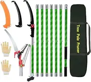 AUSWAY Manual Pole Saw Tree Pruner Extendable High Branch Pruning Trimming Trimmer Cutter 8 Fibreglass Rods Sharp Steel Blades Scissors Shearing Garden Tool