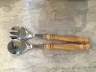 Salad Serving Kitchen Utensil Set Stainless Steel Wood Resin Base (set of 2)