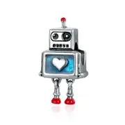 Fashion Silver plating Cute Robot Heart Charms Fit Charm Bracelets for Women Jewelry