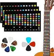 LyfLux 3 Pcs Guitar Scale Sticker Set, Beginner Fingerboard Self-Study Electric Guitar Stickers for 6 String Acoustic Guitar Practice, 10 Guitar Picks Included