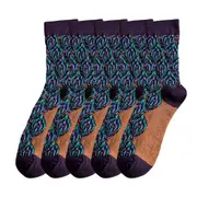 Anysox 5 Pairs Size 5-9 Blue Brown Abstract Long Socks Retor Luxury Autumn Winter Peacock Feather Pattern Style With Soken Chaussette Femme