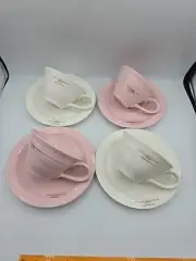 Sophie Conran For Portmeirion Tea Coffee Cup & Saucer Set 4 Pcs Pink White