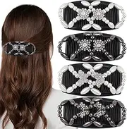 4 Pcs Hair Slides for Women, Beaded Hair Combs Stretch Double Side Combs Clips Butterfly & Little Flower Elastic Beads Hair Combs Slides for Women Girls Hair Styling (Style, One size)