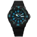 【CASIO 卡西歐】清楚時標 日本機芯 星期日期 防水100M 橡膠手錶 藍X黑 43MM(MRW-200H-2B)