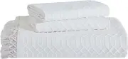 Superior Remi Cotton Blend 3 Piece Bedspread Set, Home Bed Decor, Oversized Bedspread, 2 Pillow Shams, Medium Weight Blanket, Geometric Fringe, Matelasse Coverlet, Bedding Essentials, King, White