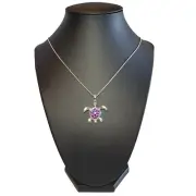 16" Silver Tone Crystal Hawiian Sea Turtle Pendant Necklace