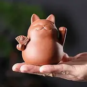 EatingBiting Chinese Zisha Tea Pet Maneki Neko Lucky Wealth Rich Cat Tea Pet Handmade Purple Clay for Kungfu Gift Water Tea Tray Accessories Handmade Tea Tray for Tea Lovers Oolong Tea Home Decor