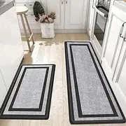 2PCS Non Slip Kitchen Floor Mats,Kitchen Sink Absorbent Rugs and Mats,Thick Waterproof Ergonomic Comfort Standing Mat/Runner for Home,Kitchen,Office,Sink,Laundry,Black/Gray