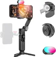 Handheld 3-axis Gimbal Stabilizer for Smartphone,Gimbal Stabilizer for iPhone&Android w/ 1/4 Thread,RGB Magnetic Light,AI Tracking Phone Gimbal for Video Recording, YouTube-Smart X Kit Black
