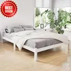 Wooden Double Bed Frame, White Classic Platform with Headboard, 26CM Storage, 30