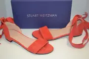 Stuart Weitzman Corbata PIMENTO RED SUEDE 7 M Lace Up Flat Sandals $395 SPAIN