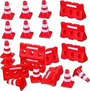 Generic 24Pcs Mini Traffic Cones and Fences Playset Educational Road Signs for Traffic Knowledge Teaching Tools for Role Play Games Safety Awareness