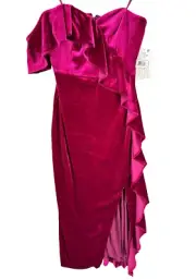 AIDAN MATTOX Velvet Dress Size 2 Magenta Pink Off Shoulder Ruffled Sheath NWT