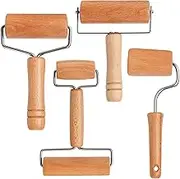 AVLA 4 Pack Wood Pastry Pizza Roller, Non Stick Wooden Rolling Pin for Home, Professional Dough Roller Tool Set for Baking, Cooking, Multifunction Craft Clay Roller, Easy to Handle