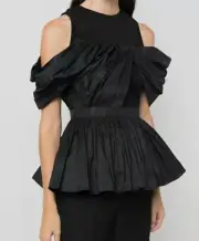 Alexander McQueen Women's Black Pleated Cold-Shoulder Peplum Tank Top Size 42