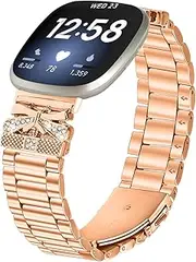 Metal Bands Compatible with Fitbit Versa 4＆Sense 2, Adjustable Elegant Casual Replacement Strap for Fitbit Versa 3＆Sense bands women men (Rose Gold, One Size)