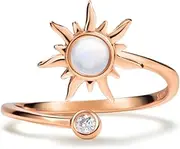 [PERIMADE] Opal Sun Anxiety Ring for Women Gold Plated Cubic Zirconia Fidget Ring 925 Sterling Silver Stress Relief Open Wrap Calming Spinner Band Ring Adjustable Worry Spinning Ring