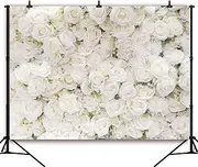 DePhoto 7(W) x5(H) FT White Flower Wall Backdrop Wedding Birthday Party Photography Flower Wall Background White Rose Photography Backdrops Photo Booth Studio Decor Baby Shower Decoration Props