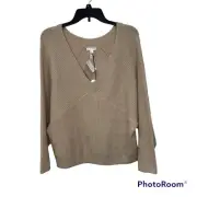 Leith Women’s Sweater XL V-Neck Tan Memoir Dolman Sleeves Women’s