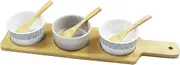 7-Piece Tapas Taster Paddle Set – Stoneware Bowls, Bamboo Spoons & Paddle Tray for Appetizers, Dips & Entertaining