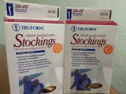 TRUFORM Unisex Open Toe Thigh High Dot Band 30-40mmHg Beige Large Lot of 2 New