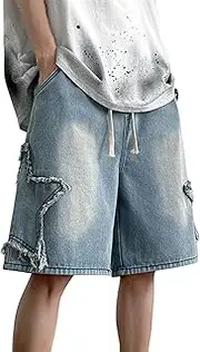 [FCOOLYEET] Men's Denim Shorts Y2k Baggy Star Jorts Shorts Loose Fit Patchwork Jeans Shorts Y2k Fashion Streetwear