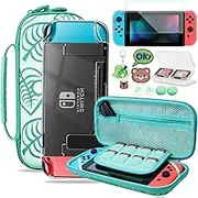 Switch Accessories for Nintendo Switch, Portable Animal Crossing Switch Carrying Case, Switch Case, Screen Protector, Game Card Case, Joystick Caps, Hard Protective Travel Case for Games & Accessories