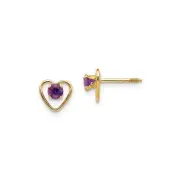 Finest Gold 3 mm 14K Yellow Gold Madi K Amethyst Birthstone Heart Earrings, Pair