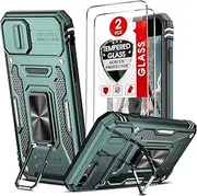 LeYi Compatible for iPhone 7 Case: 8 Case, SE 2022 2020 Case with Slide Camera Cover + [2 Packs] Tempered Glass Screen Protector, Military-Grade Case with Kickstand for SE3 SE2, Alpine Green