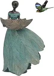 DiliComing Fairy Garden-Statue Bird Feeder -12 Inch Angel Girl Statue for Livingroom, Resin Women Shelf Decor Accents, Best Gift 12 x 7.5 5 Green (DL23006)