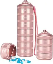 XHT Metal Travel Pill Organizer 2 Times a Day - Waterproof Weekly Pill Box, Portable Am Pm Twice Daily Pill Case, Heavy Duty Pill Container Holder for Vitamin Medicine Fish Oil, Pink