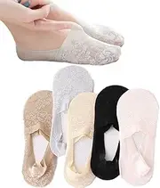 [BEHELE] Women's No Show Socks Lace Low Cut Flat Invisible Liner Socks with 360° Heel Grip Non Slip Summer Sock 3/5 Pairs