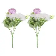 2Pcs 5 Branch Artificial Silk Peony Hydrangea Fake Flowers with Stem, Purple