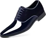 [Rojieso] Men's Vintage High Gloss Dress Shoes Patent Leather Suede Oxford Formal Business Suit Tuxedo Shoes