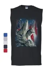 Howling Wolf Pack Muscle Shirt Stars and Stripes American Wildlife Sleeveless
