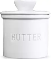 PriorityChef French Butter Crock for Counter With Water Line, On Demand White